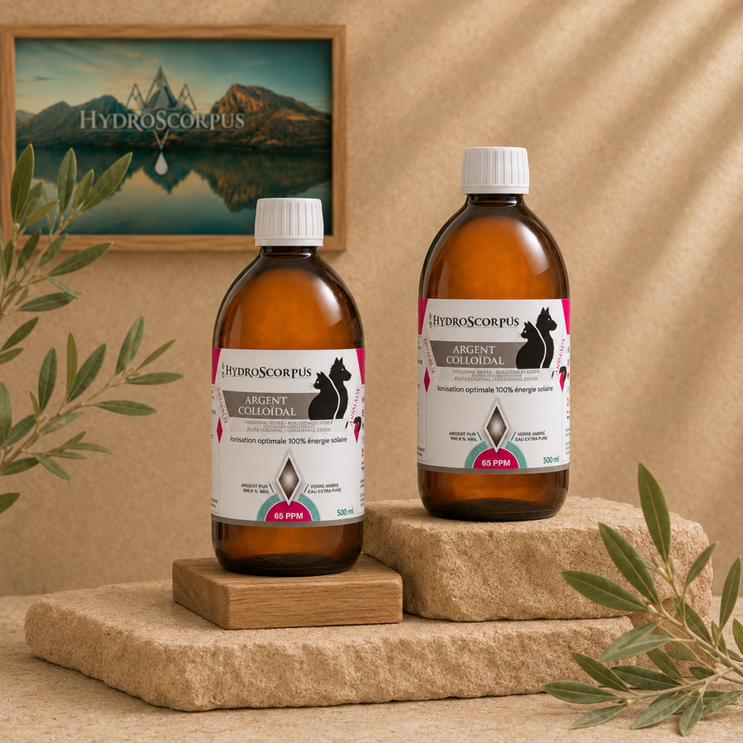 Lot de 2 bouteilles d'argent colloïdal 65PPM pour animaux
