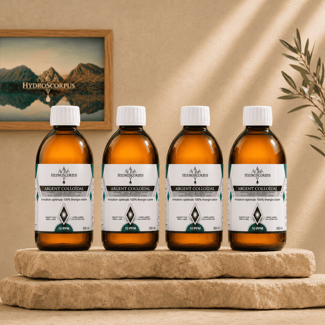 Lot de 4 bouteilles d’argent colloïdal 10PPM