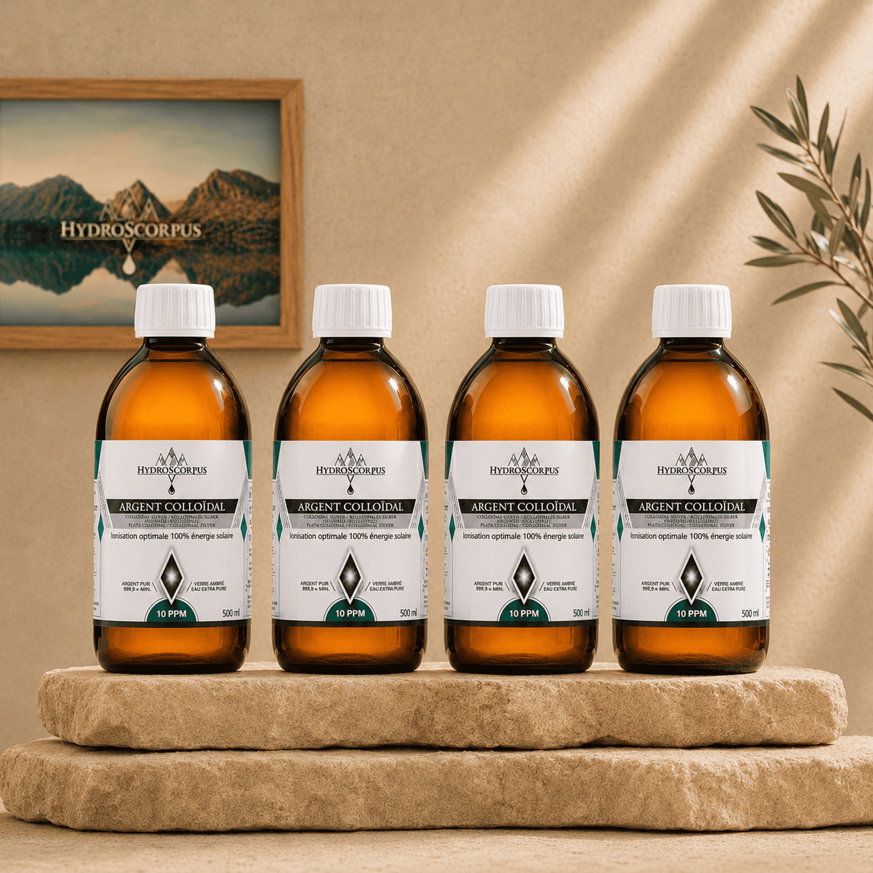 Lot de 4 bouteilles d’argent colloïdal 10PPM