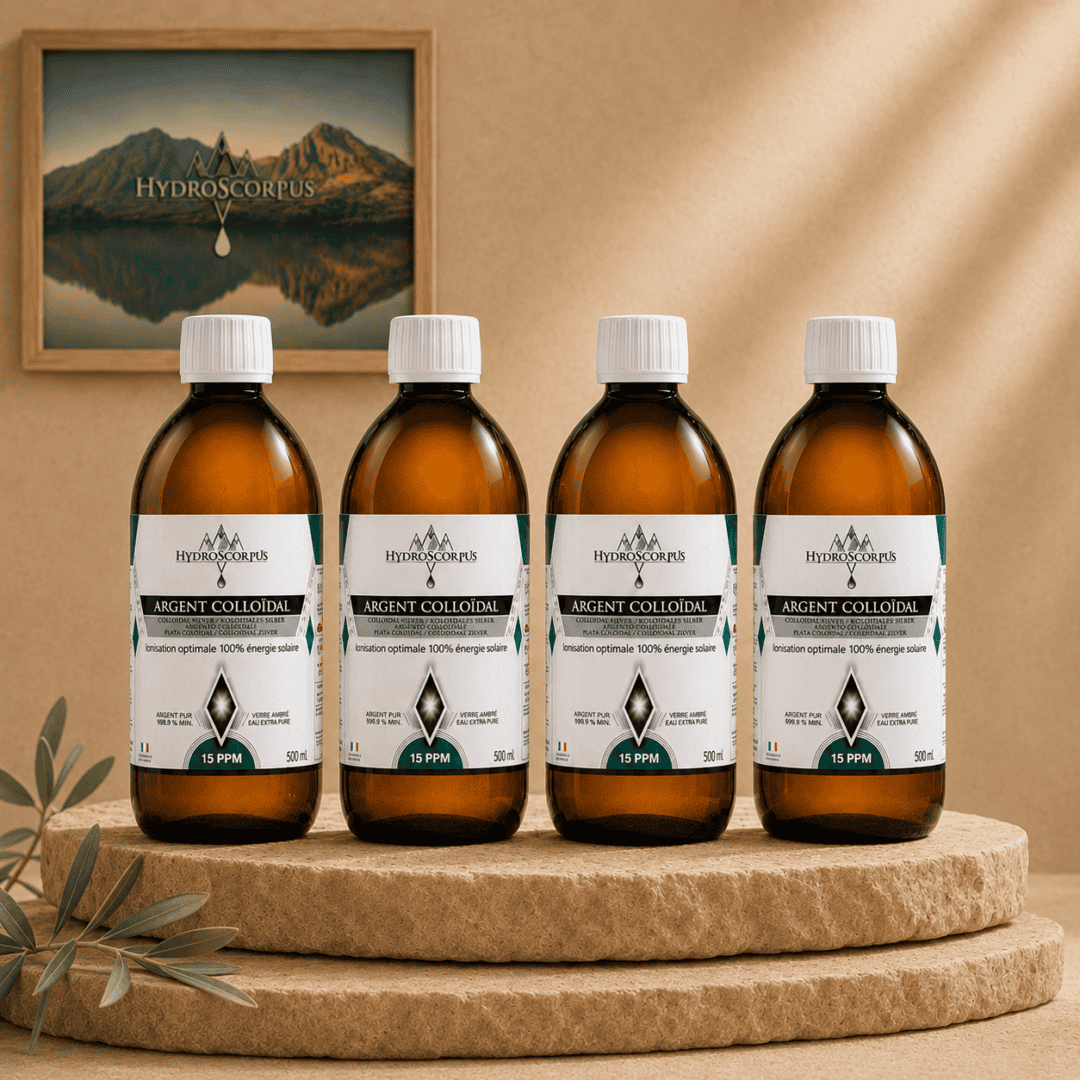 Lot de 4 bouteilles d’argent colloïdal 15PPM