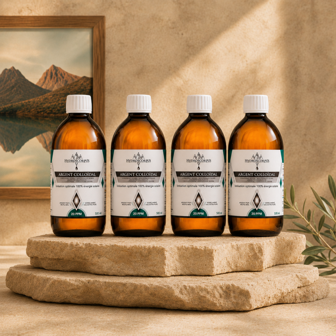 Lot de 4 bouteilles d’argent colloïdal 20PPM
